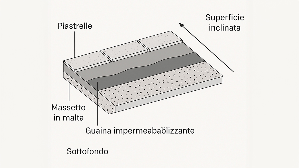 Sezioni tecniche che illustrano la corretta installazione su superfici inclinate