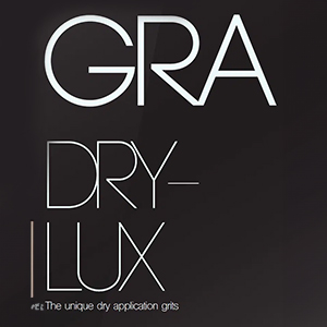 white lettering ‘GRA DRY LUX’ on black background